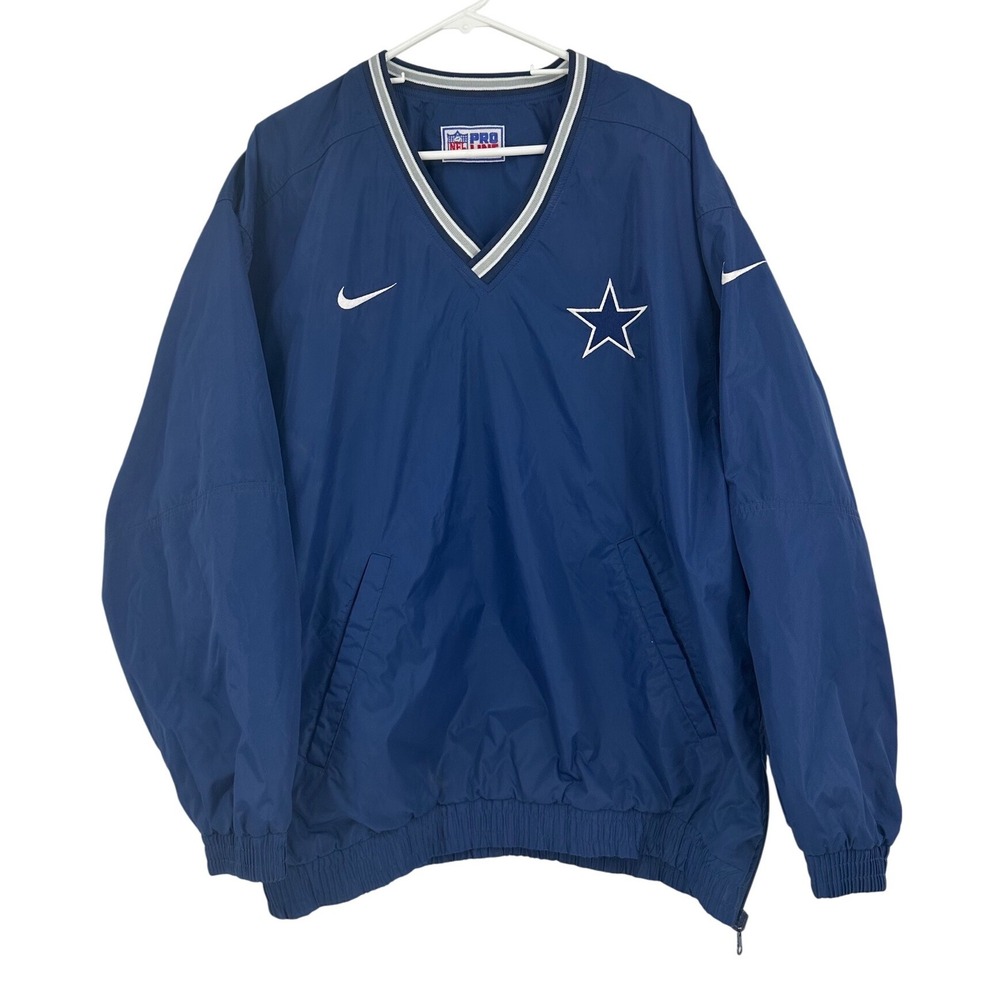 VTG Nike NFL Pro Line Dallas Cowboys Windbreaker V-Neck Reversible Blue Large